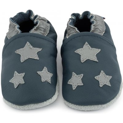 Carozoo kožené capáčky s koženou podrážkou třihvězdičky modrá – Zboží Mobilmania