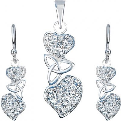 Šperky eshop stříbrný set náušnice a přívěsek čirá srdce keltský uzel AA36.21