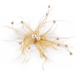 Stoklasa Péřová brož s perlami a broušenými korálky 2 zlatá – Sleviste.cz