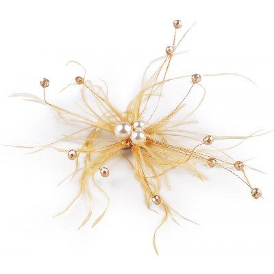 Stoklasa Péřová brož s perlami a broušenými korálky 2 zlatá – Sleviste.cz