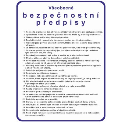 Všeobecné bezpečnostní předpisy plast 0,5mm A3 (420 x 297 mm) – Hledejceny.cz