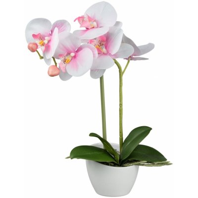 Gasper Umělá orchidej v bílém melaminovém květináči, 33 cm, růžová – Zboží Mobilmania