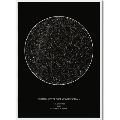 Jen tak z lásky Hvězdná mapa životního okamžiku - Váš originální dárek s hloubkou Rozměr plakátu: 30 × 40 cm (tištěný plakát), Barva pozadí: Černá, Volba rámu: Bílý dřevěný rám – Hledejceny.cz