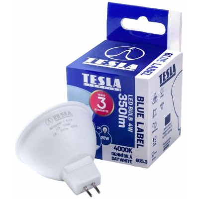 Tesla Lighting LED žárovka GU5,3 MR16, 4W, 12V, 350lm, 25 000h, 4000K denní bílá, 100st – Zboží Mobilmania