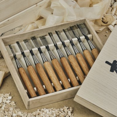 Sada japonských ručně-vyráběných řezbářských dlát, neznámý řemeslník - 10 kusů – Zboží Dáma