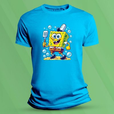 Sandratex Bavlněné dětské tričko SpongeBob kuchař Azurová – Zboží Mobilmania