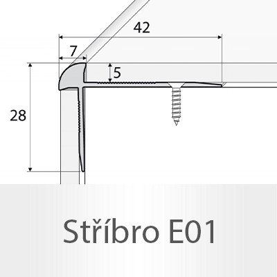 Profil Team Schodová hrana stříbro E01 1,2 m 5mm 42x28mm