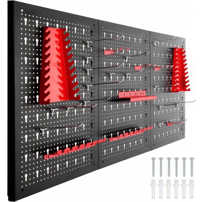 tectake 403559 děrovaná stěna s 25 háčky a držáky 120x2x60cm - černá/červená – Zboží Mobilmania