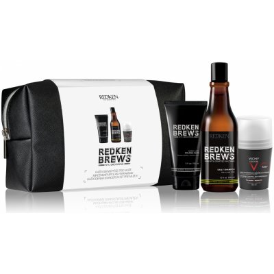 Redken Brews šampon pro každodenní použití 300 ml + Brews modelovací pasta pro přirozenou fixaci 150 ml + Vichy Homme Deodorant antiperspirant roll-on 50 ml + kosmetická taška dárková sada