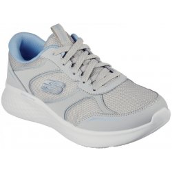 ! ! Skechers Leather & Hotmelt Overlay Mesh Lace Runners Womens Grey/Blu