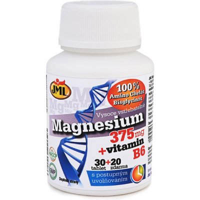 JML Magnezium chelát 375 + vitamín B6 s postupným uvolňováním 50 tablet