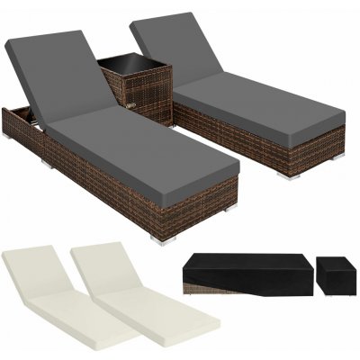 TECTAKE Ratanové zahradní lehátko hliníkové 2x s kostkovým stolkem černá – Zboží Mobilmania