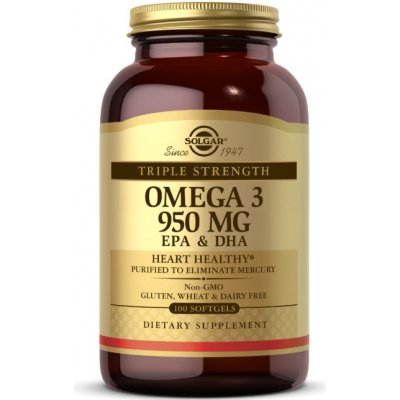Solgar Omega 3, EPA & DHA, Trojitá sila, 950mg, 100 kapslí