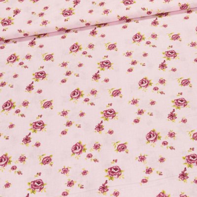 Bavlněné plátno POLO vínové růžičky na růžové, š.140cm (látka v metráži) – Zboží Dáma
