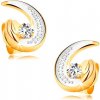 Náušnice Šperky eshop zlaté náušnice částečná dvoubarevná kontura slzy kulatý čirý diamant BT177.38