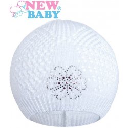 New Baby pletená čepice kytička bílá Bílá