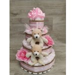 Pastell decor Plenkový dort pro dvojčata čtyřpatrový originální dárek Varianta: Pro holčičky, Velikost plenek: Vel. 2 Miminko váží 3 až 6 kg – Hledejceny.cz