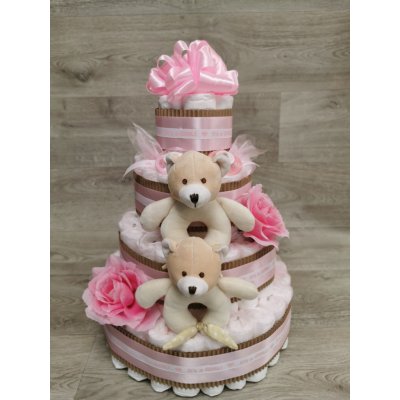 Pastell decor Plenkový dort pro dvojčata čtyřpatrový originální dárek Varianta: Pro holčičky, Velikost plenek: Vel. 2 Miminko váží 3 až 6 kg – Hledejceny.cz