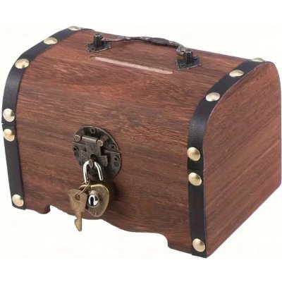 Pokladnička na peníze Dřevěná krabička s visacím zámkem dárek 14,5 cm CIE – Zboží Dáma