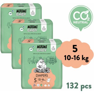 Muumi Baby 5 Maxi+ 10–16 kg (132 ks), měsíční balení eko plen