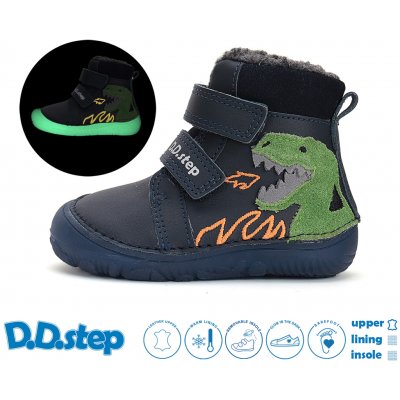 D.D.Step W073-52943 dětské zimní barefoot boty modrý dinosaurus modrá – Hledejceny.cz