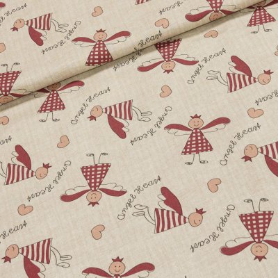 Bavlněné plátno vánoční 8043607-01, vínoví andílci na režné, š.150cm (látka v metráži) – Zboží Dáma