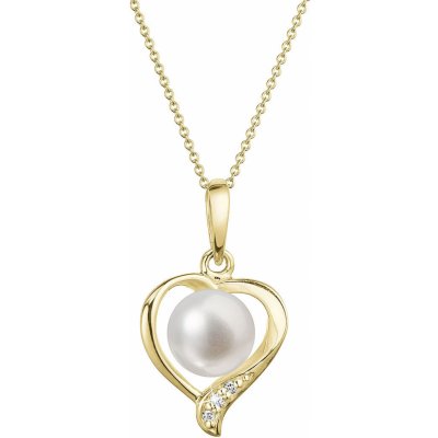 Evolution Group Zlatý náhrdelník srdce s bílou říční perlou a brilianty 92PB00049