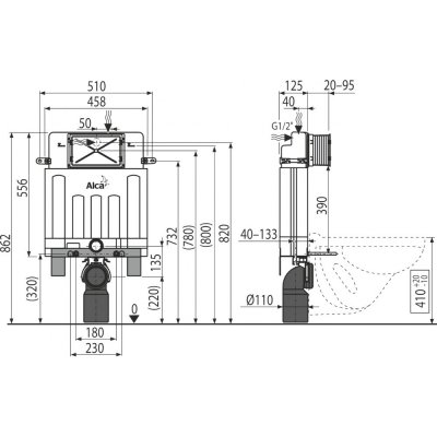 Alcadrain Alcamodul WC modul - stavební výška 0,8 m AM100/850