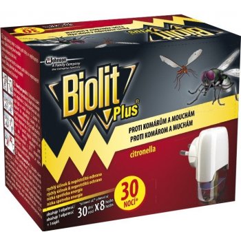 Biolit Plus Elektrický odpařovač proti komárům a mouchám + náplň citronella 30 nocí 31 ml