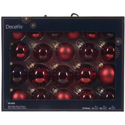 Decoris Sada skleněných koulí na vánoční stromek, červená oxblood, 21dílná – Zboží Dáma