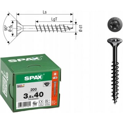Šrouby do dřeva SPAX 3,5x40mm Torx, částečný závit, zápustná hlava, černé, 200 ks – Hledejceny.cz