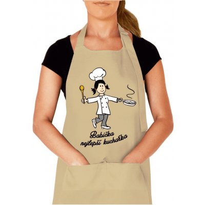 Kariban Kuchyňská zástěra Babička nejlepší kuchařka Béžová – Zboží Mobilmania