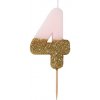 Dortová svíčka a fontána Wrimes Cosmetics Ltd. Svíčka číslice 4 glitrová růžovo zlatá 8 cm