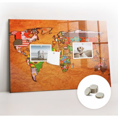 tulup Magnetická Tabule na Zeď Skleněná - Memo Board Kleněnou Přední Stranou - 5 magnetů v balení - 60 x 40 cm - Mapa světa s vlajkami – Zboží Mobilmania