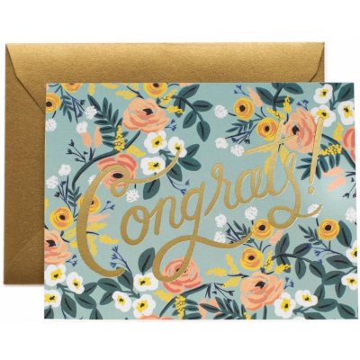 Rifle Paper Co. Přání s obálkou Congrats!, zelená barva, zlatá barva – Zboží Mobilmania