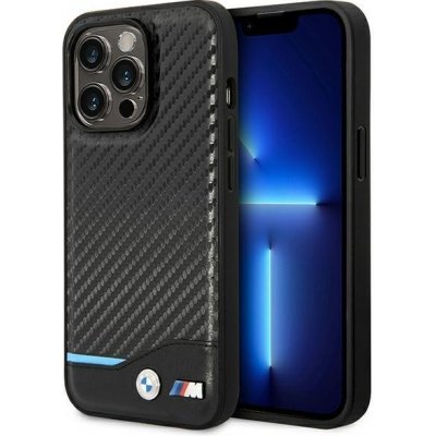 Pouzdro BMW Phone 14 PRO MAX Leather Carbon černé