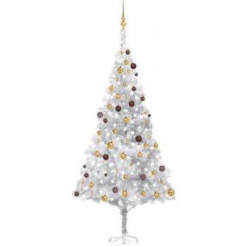 zahrada-XL Umělý vánoční stromek s LED a sadou koulí stříbrný 240 cm PET
