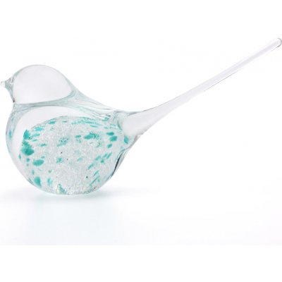 Artcristal Bohemia Skleněný ptáček 03 Bílá / Tyrkysová,, 15 cm | České hutní sklo – Zboží Dáma