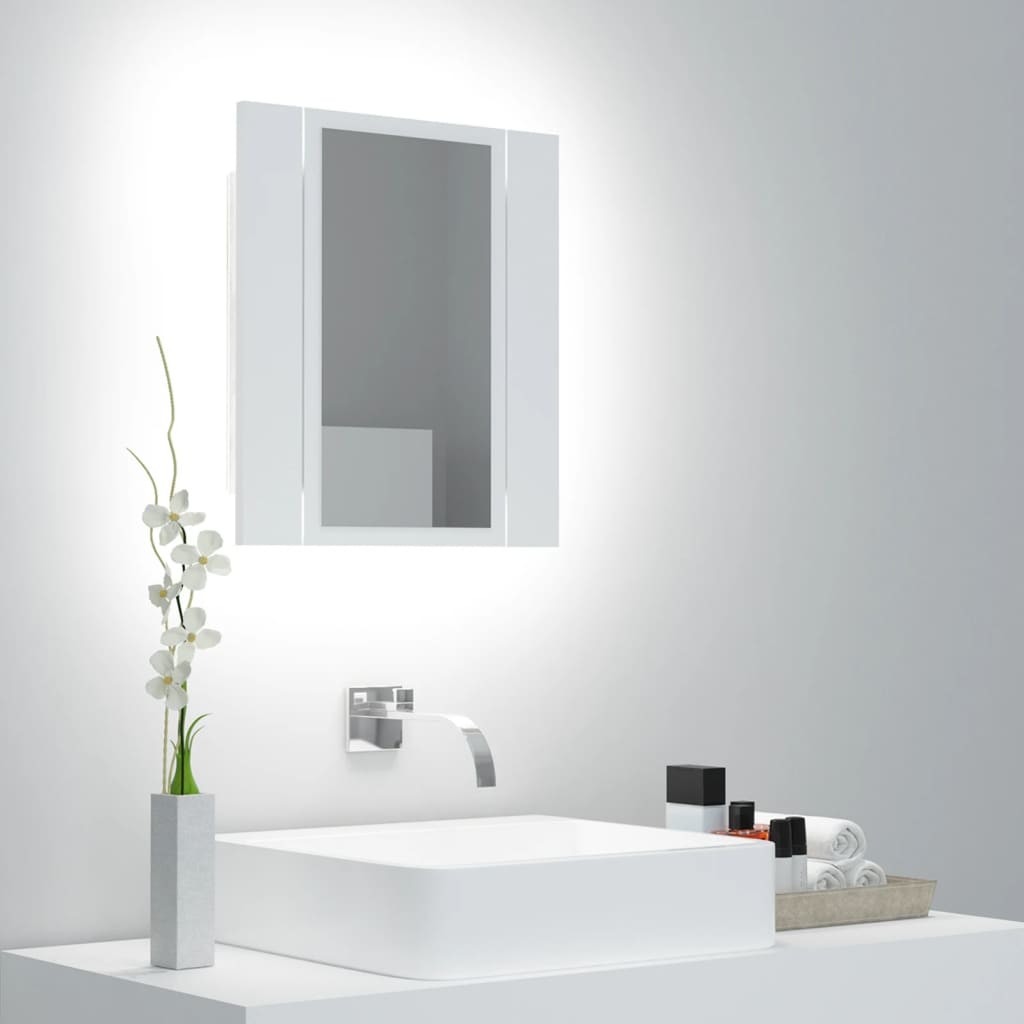 Shumee LED koupelnová skříňka se zrcadlem bílá 40 × 12 × 45 cm, akryl