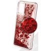 Pouzdro a kryt na mobilní telefon Samsung 1Mcz Liquid Heart Sparkle s přesépacím efektem třpytek Samsung Galaxy A03s červené