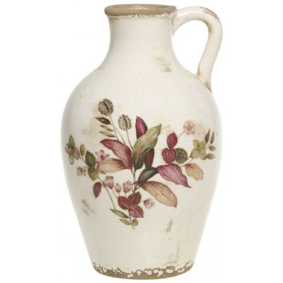 Béžová antik keramická váza s květy a ouškem Florac - Ø 16*26 cm - Chic Antique – Hledejceny.cz