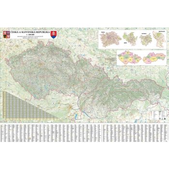 Excart Maps ČR + SR - nástěnná mapa 200 x 140 cm Varianta: bez rámu v tubusu, Provedení: laminovaná mapa s očky