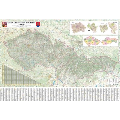 Excart Maps ČR + SR - nástěnná mapa 200 x 140 cm Varianta: bez rámu v tubusu, Provedení: laminovaná mapa s očky – Zbozi.Blesk.cz