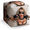 Sedací vak a pytel Sablio taburet Cube žena s brýlemi 40x40x40 cm