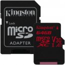 paměťová karta Kingston microSDXC UHS-I U3 64 GB + adaptér SDCR/64GB