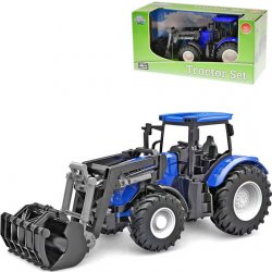 Kids Globe traktor modrý s předním nakladačem volný chod 27 cm