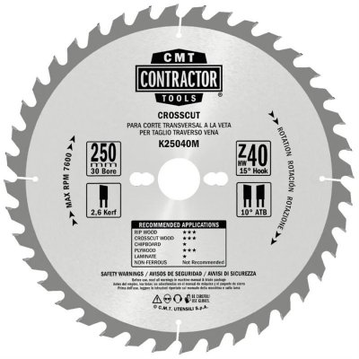 CMT Contractor D:250x2,6mm d:30mm Z:40 Pilový kotouč na dřevo K25040M-X05 Masterpack 5 ks – Zboží Mobilmania