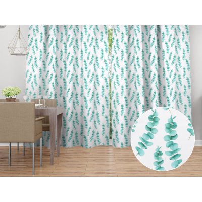 Biante Dekorační závěs TF-089 Tyrkysové listy eukalyptu na bílém 140x200 cm – Hledejceny.cz