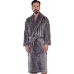 Župan pro muže huňatý šedý v dlouhé délce límcem šedá – Zboží Dáma