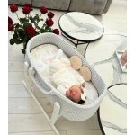 Háčkovaný Mojžíšův koš z bavlny ručně vyrobený s matrací pro miminka Šedý – Zboží Dáma
